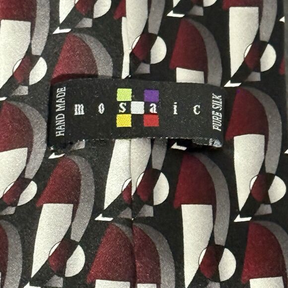 Mosaic Men's Silk Tie Geometric Patterns Handmade 100% Silk - 4" x 58" - Picture 7 of 8
